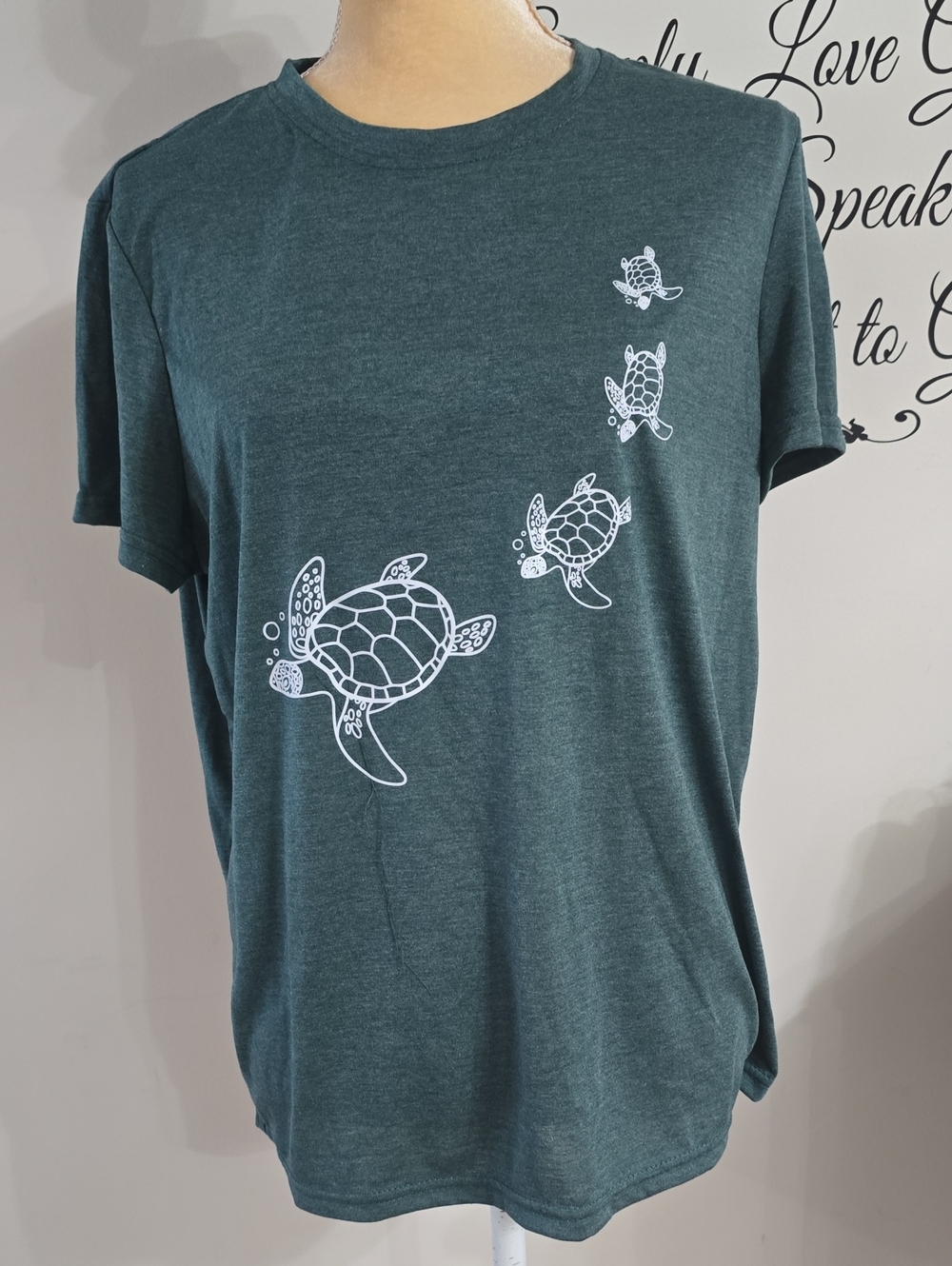 SHEIN Dark Teal Short Sleeve Sea Turtle Graphic Tee